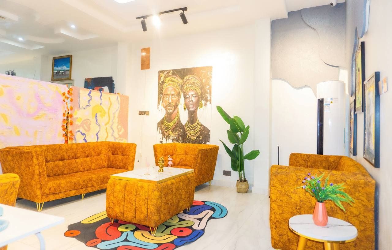 AKRAFTHAUS lounge with terracotta seating and contemporary African art